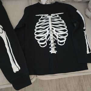 Skeleton Print, Kids Black Bottoms & long Sleeve Top Glows In The Dark